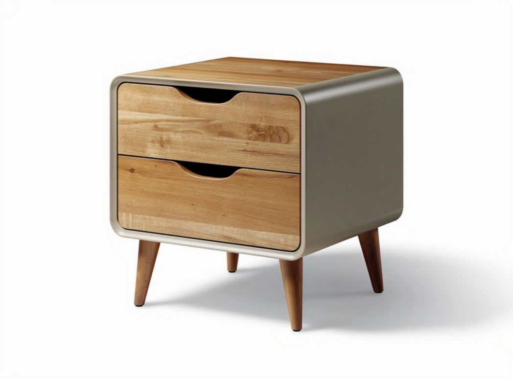 Wooden nightstand with two drawers and metal frame in natural finish 45 x 40 x 50cm