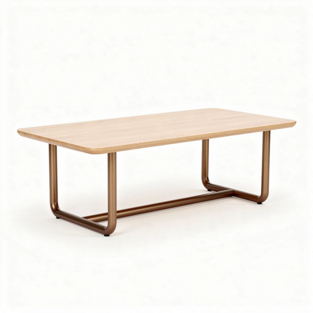 Wooden coffee table with metal legs in natural finish 120 x 60 x 45cm