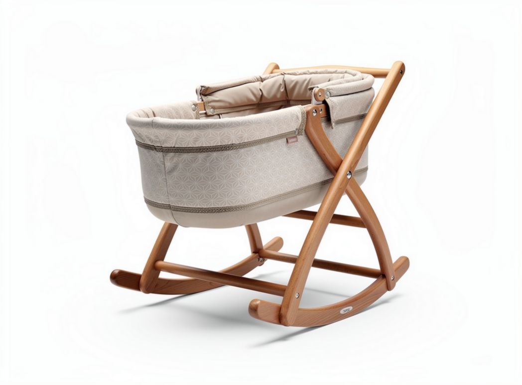 Wooden rocking cradle with soft fabric lining 80 x 50 x 30cm for infants