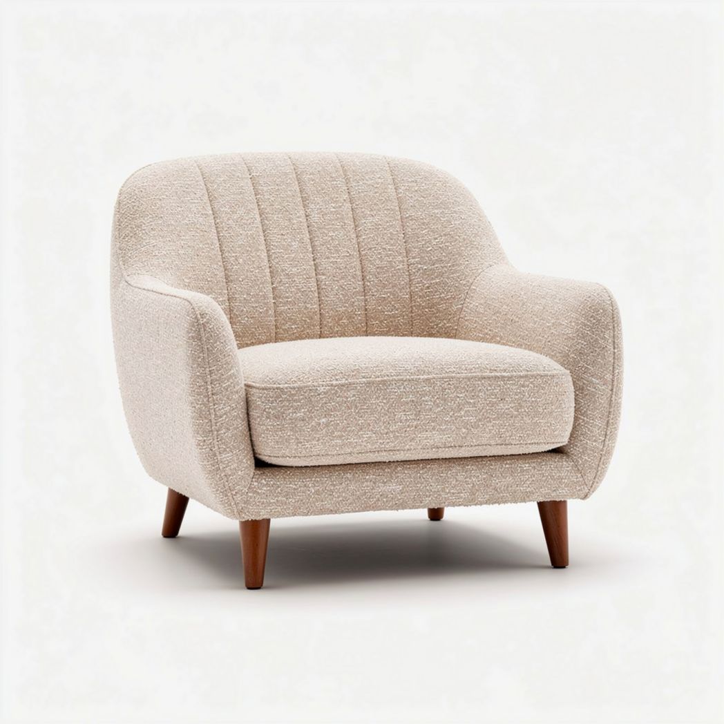 Beige fabric accent chair with wood legs for living room decor 80 x 80 x 80cm