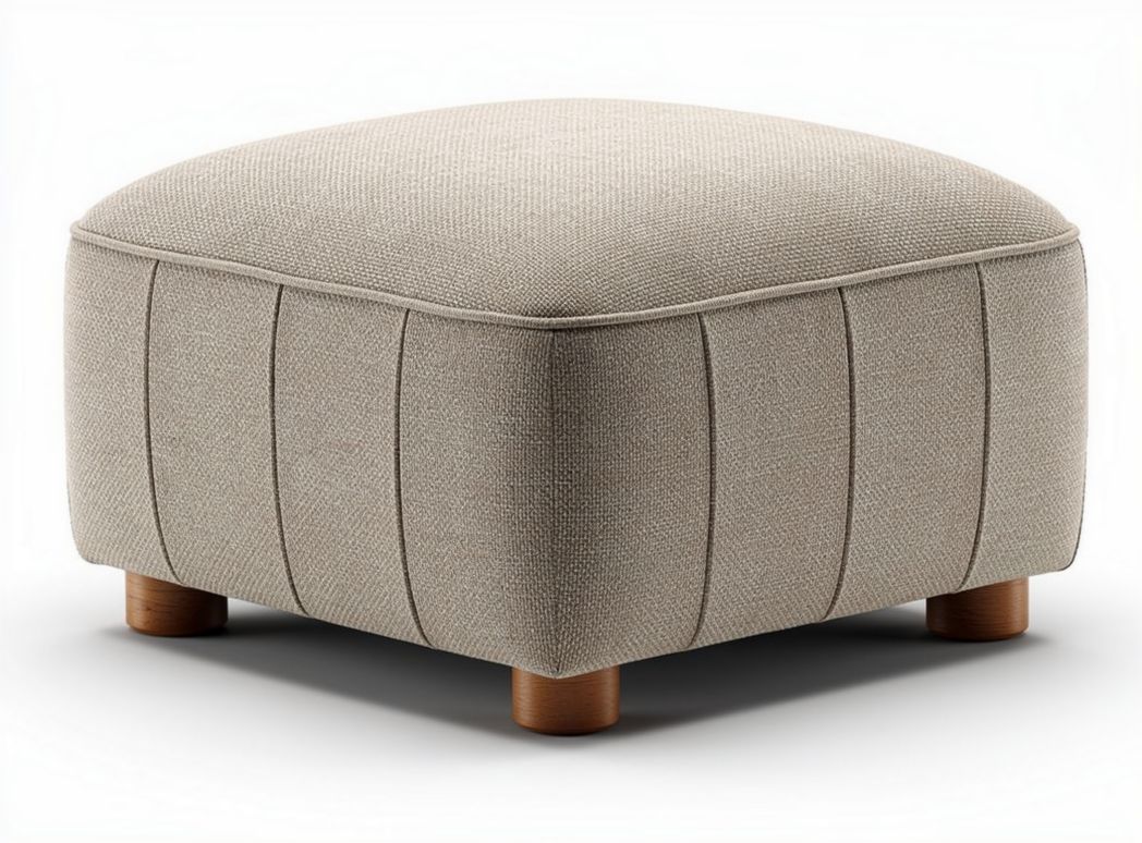 Fabric ottoman footstool in beige 60 x 60 x 40cm with wooden legs