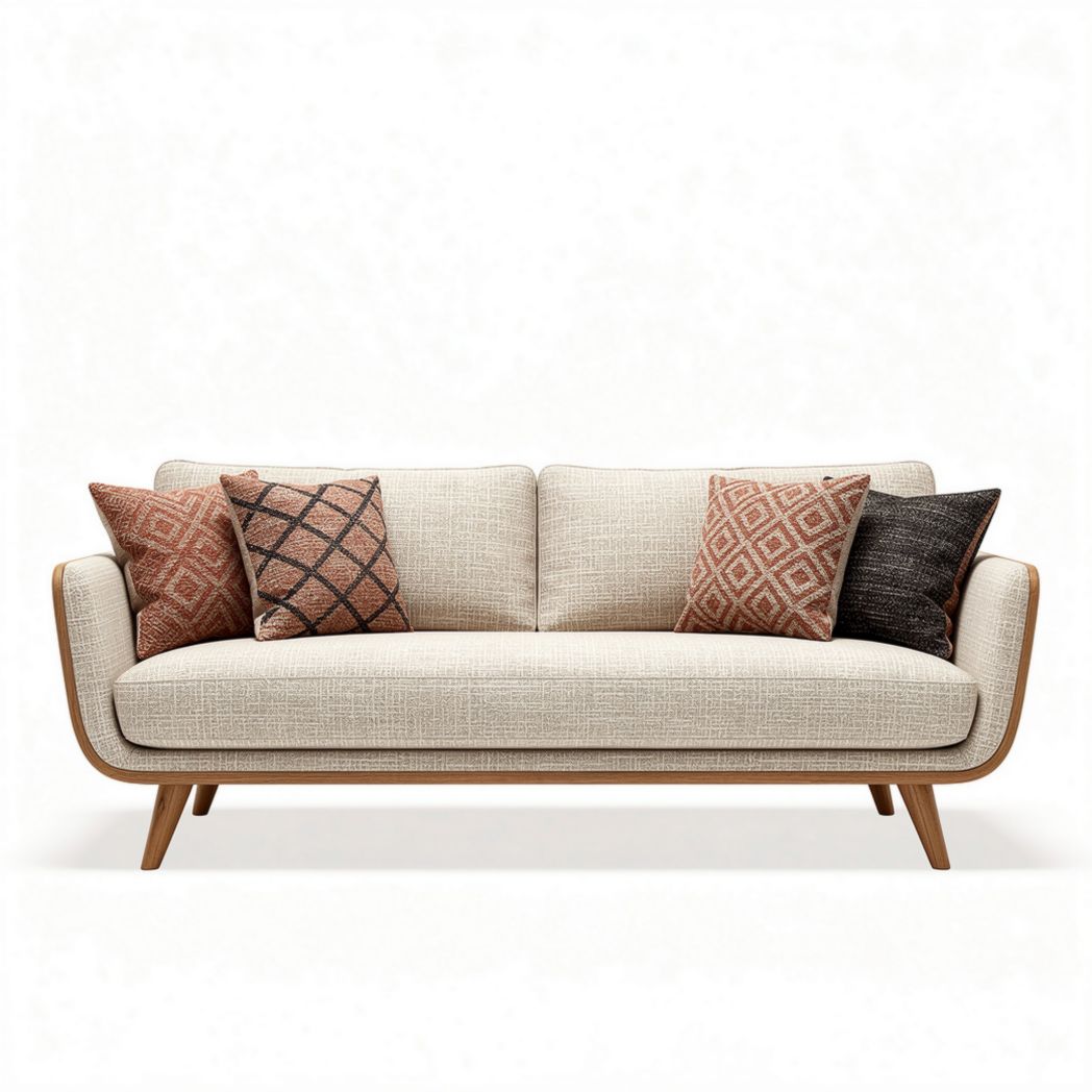 Contemporary fabric sofa with wooden frame and decorative pillows 200 x 85 x 75cm