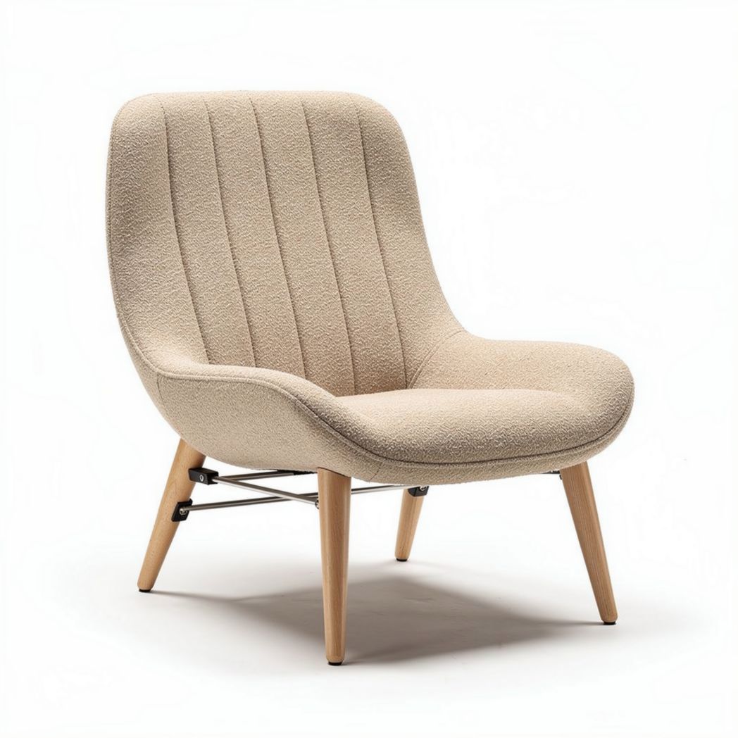 Fabric accent chair with wooden legs in beige color 70 x 70 x 80cm