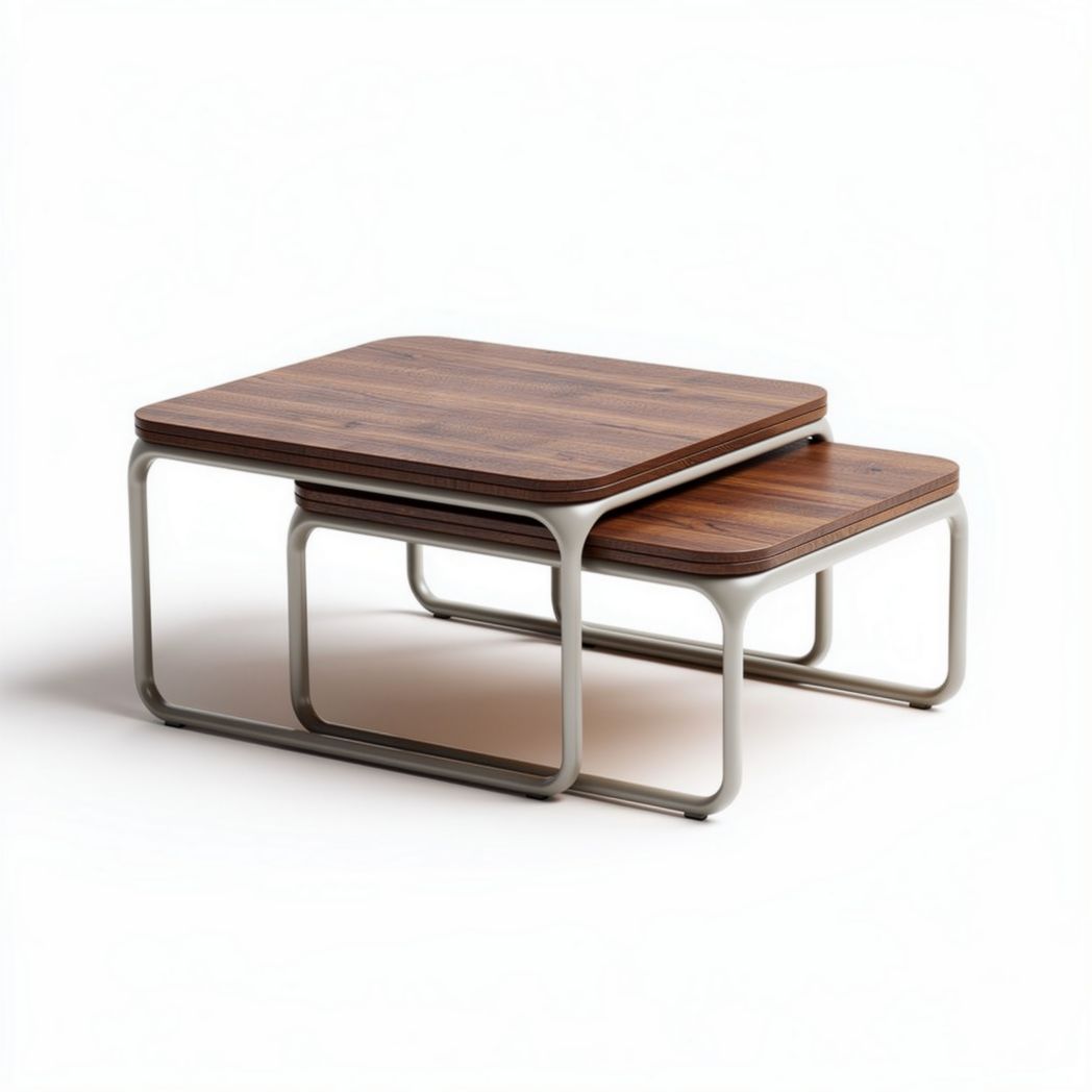 Nestable coffee tables with wooden top and metal frame 80 x 80 x 45cm